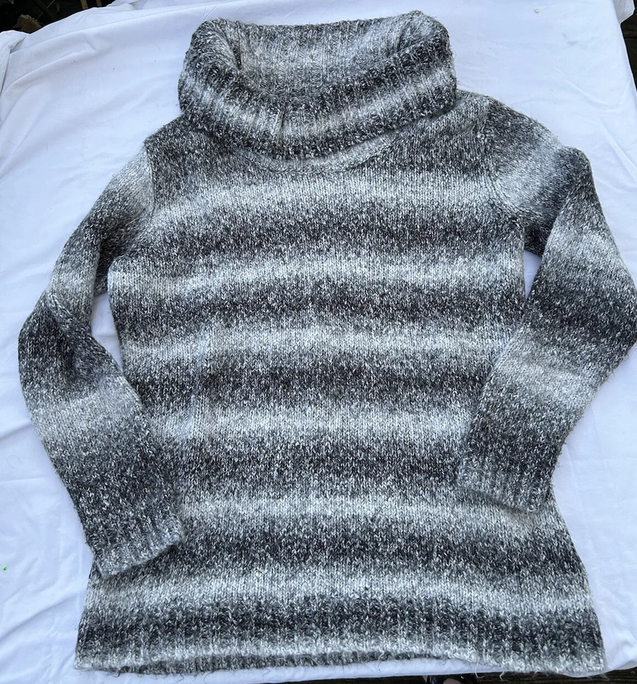 Suéter para mujer Basic Editions gris a rayas grueso cuello capucha talla XL Foto 2 de 4