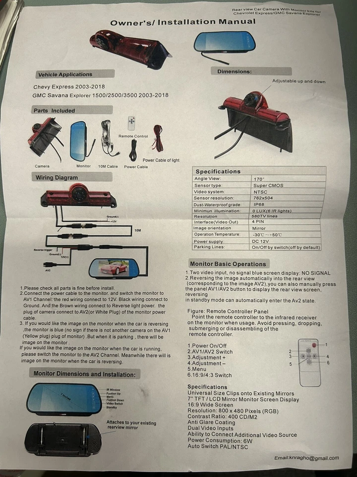 Rear View Camera With Monitor Kits for Chevrolet Express/GMC Savana Explore  - Image 2 of 2