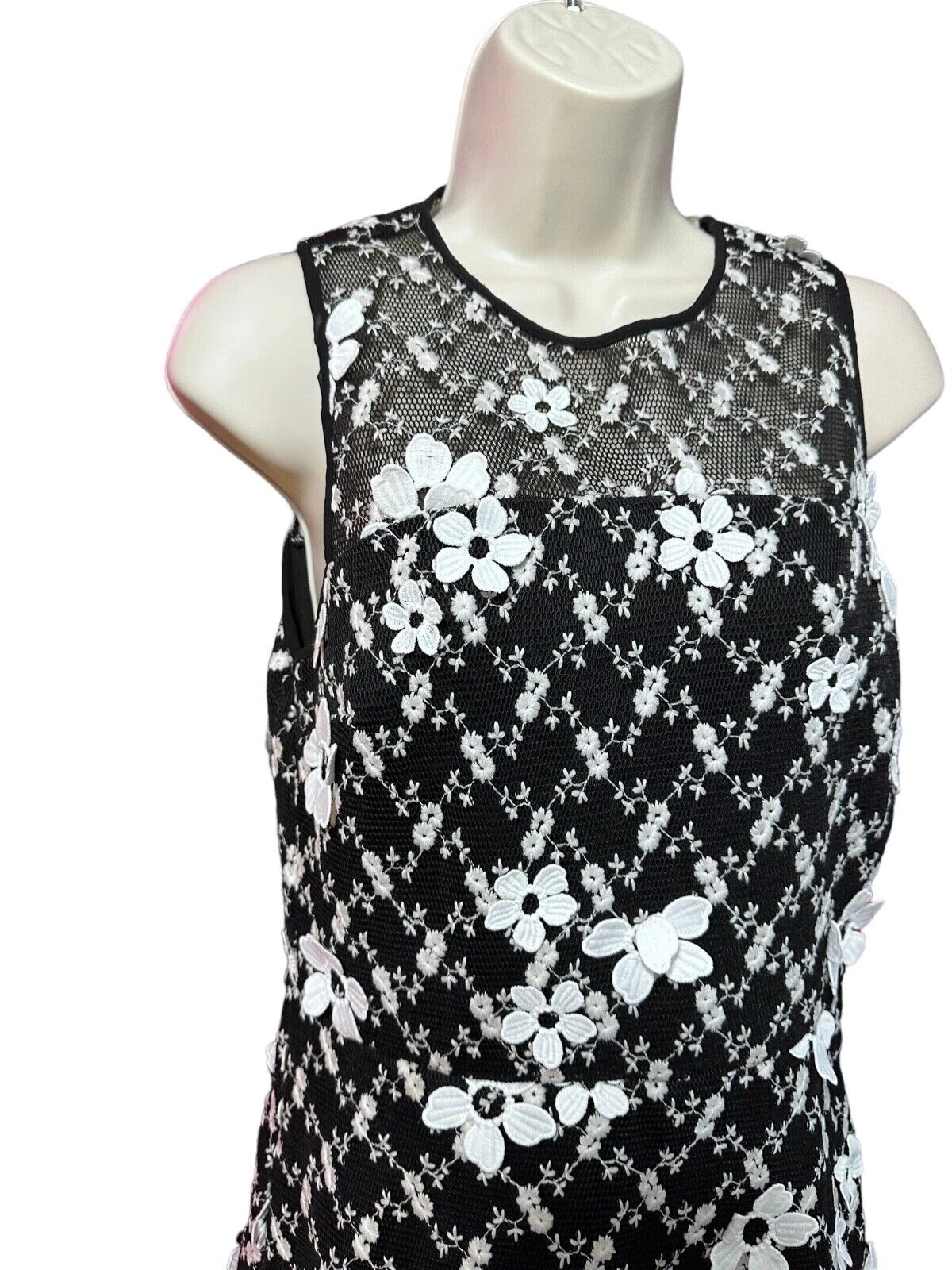 Abito donna Michael Kors ricamato taglia 4 applicazioni floreali svasato senza maniche