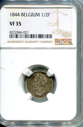 BELGIUM 1844 1/2 FRANC NGC VF 35