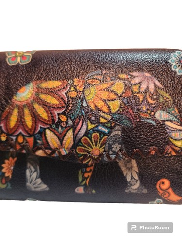 Portafoglio donna busta Ole elefante floreale cucito a mano ecopelle - Foto 3 di 8