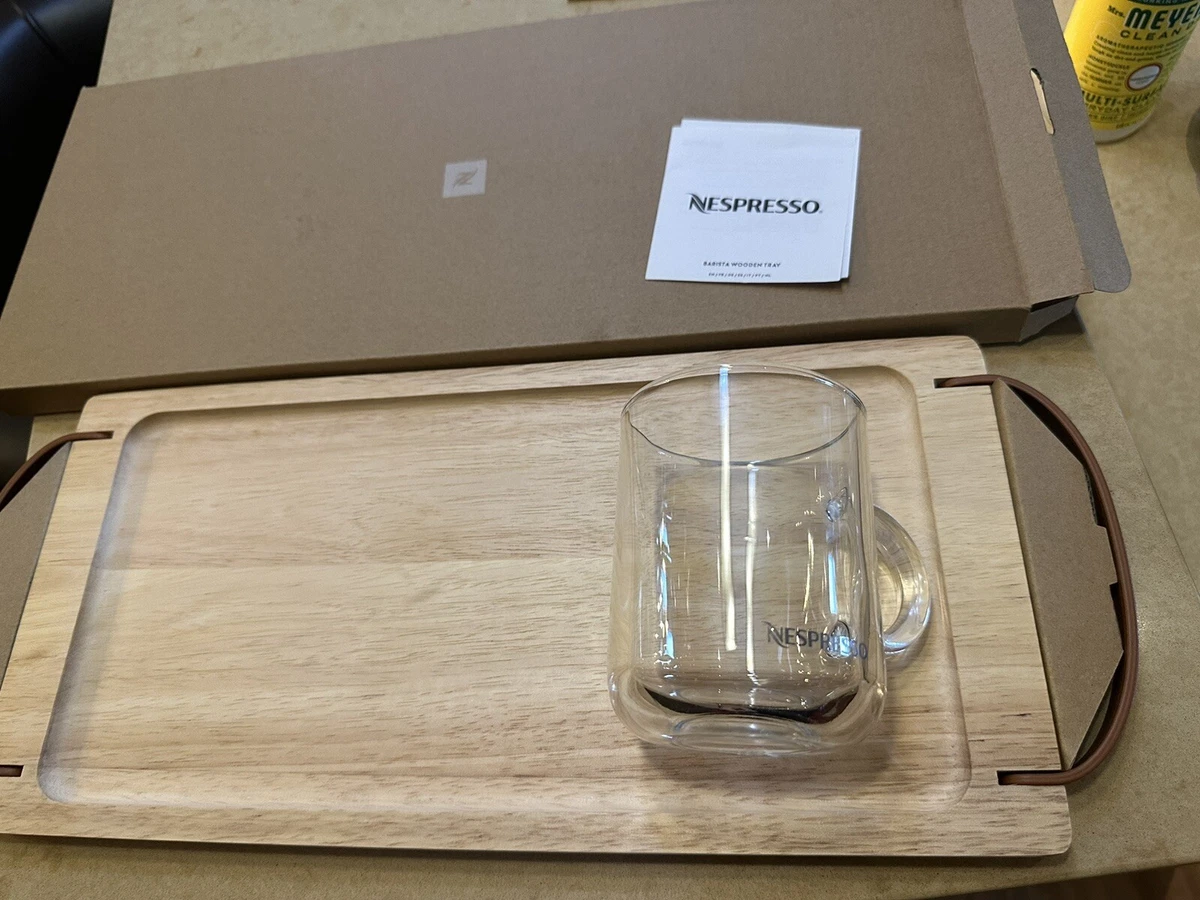 Nespresso Barista Wooden Tray Coffee Serving Glass Mug Cup Gift