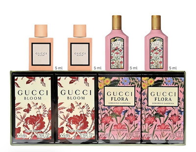 4 PCS Gucci Bloom & Flora Gorgeous Gardenia Splash Gift Set Travel 4pc 0.16