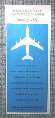 Vintage 1960s 1970s Pan AM Airlines Boeing 707 Emergency Instructions 2/70 NICE!