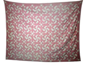 Vintage Antique Handmade Twin Quilt Pinwheel white/pink whirling log Primitive