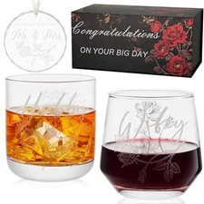 Laser engraving Wedding Gifts for Couples – His and Hers Whiskey & Wine 