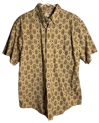 Vintage Arrow Collection Men s Shirt Large 100% Cotton Beige Red Geometric Print