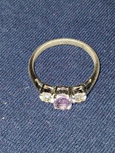 Beautiful silver ring with purple and faux diamond  size 7