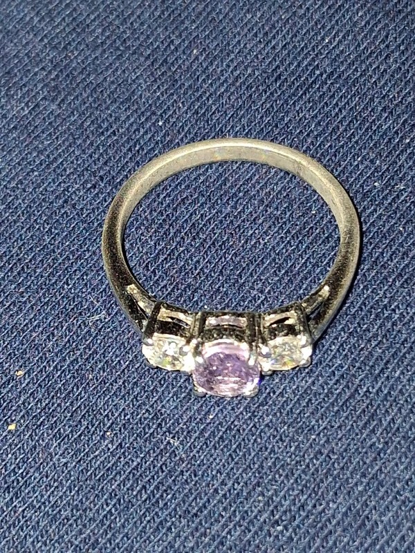 Beautiful silver ring with purple and faux diamond  size 7