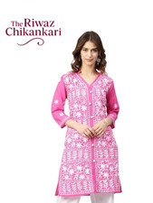 Pink Chikankari Kurti: t Traditional Cotton Kurti For women