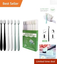 Delicate Cleaning Manual Toothbrush - Protects Gums, Pack of 6 with Travel Case