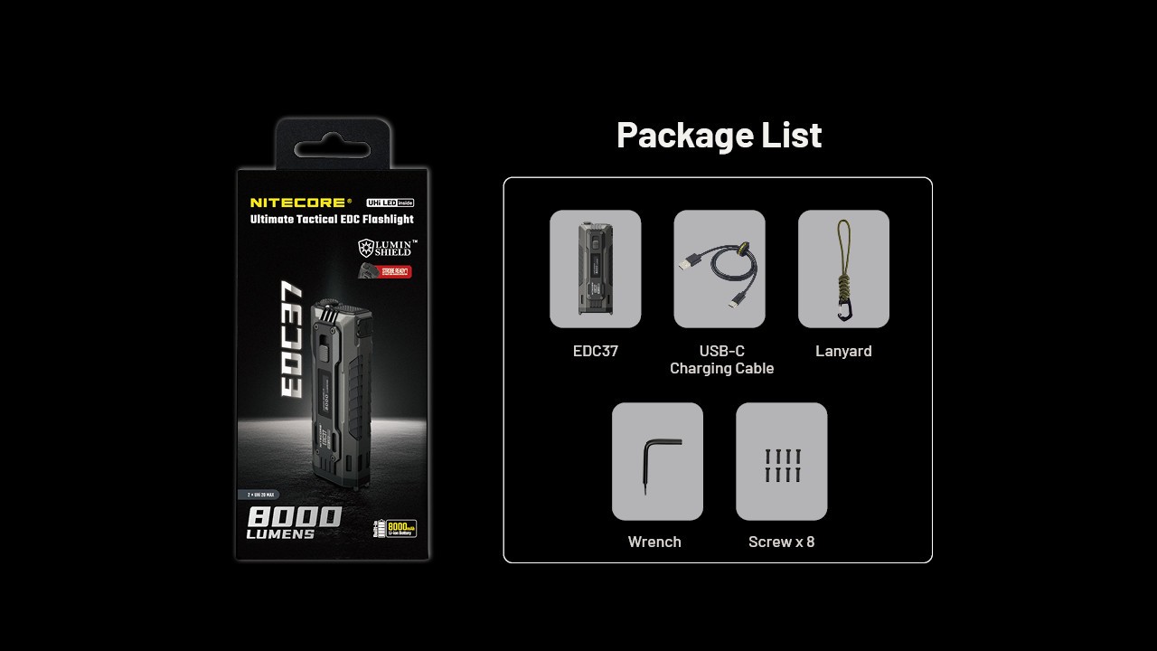 Nitecore EDC37 8000 Lumens USB-C Rechargeable Flat EDC Flashlight Torch
