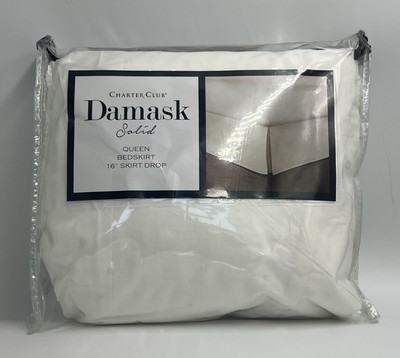 Charter Club Damask Solid Queen Bedskirt White 16'' Drop 100% Pima Cotton New