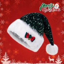 Christmas Hat Red Paillette Bowknot Plush Decorative Hat