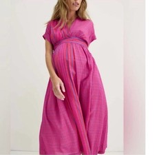 HATCH Maternity Carolina Midi Dress in Rosebud Plaid Magenta Pink Size 1/S