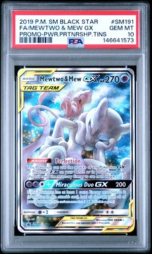 2019 POKEMON SM BLACK STAR PROMO #SM191 FULL ART/MEWTWO & MEW GX PSA 10
