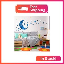 Moon and Stars Mirror Wall Stickers, Removable Acrylic Crescent and 146 PCS Star