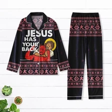 Funny Jesus Christmas Family Pajamas Set, Jesus Has Your Back Holiday Pajamas