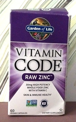 Garden of Life Vitamin Code Raw Zinc 30mg 60 Vegan Capsules - Exp 08/2027