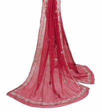 Sushila Vintage Dark Red Dupatta Pure Chiffon Silk Sequins Embellish Long Stole