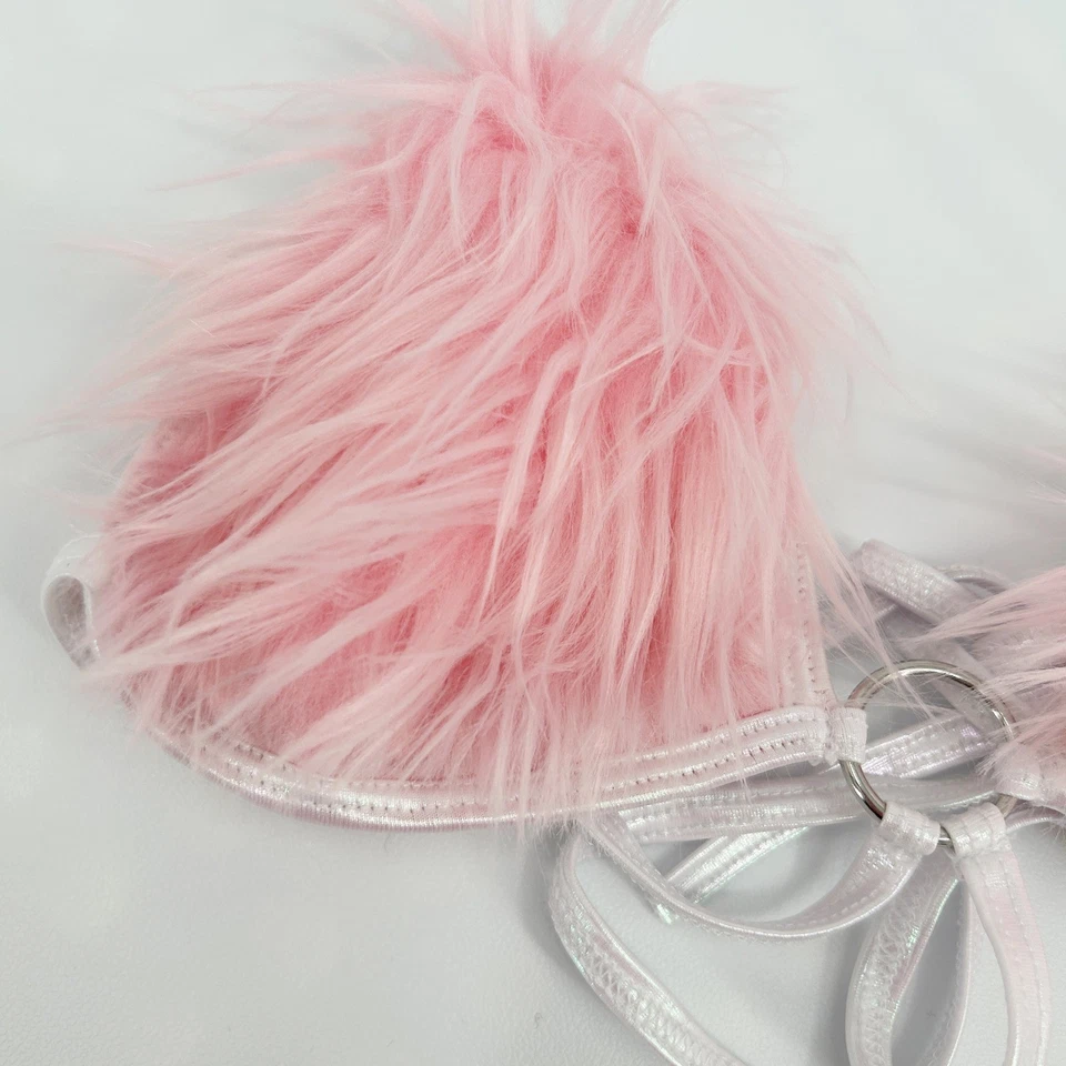 J. Valentine Mujer Festival Rosa Piel Difusa Triángulo Bikini Halter Top Corto S/M Foto 3 de 4