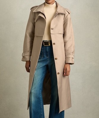 REISS AUGUST PETITE GABARDINE TRENCH COAT WITH COTTON IN NEUTRAL
