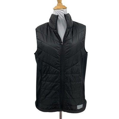 Puma Vest Womens M Black Primaloft Sleeveless Full Zip Mock Quilted Smocked Back