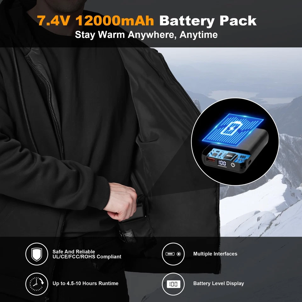 Heated Hoodie for Men Heated Sweatshirt Mens with Battery Pack 7.4V 12000mAh ... - Image 3 of 4