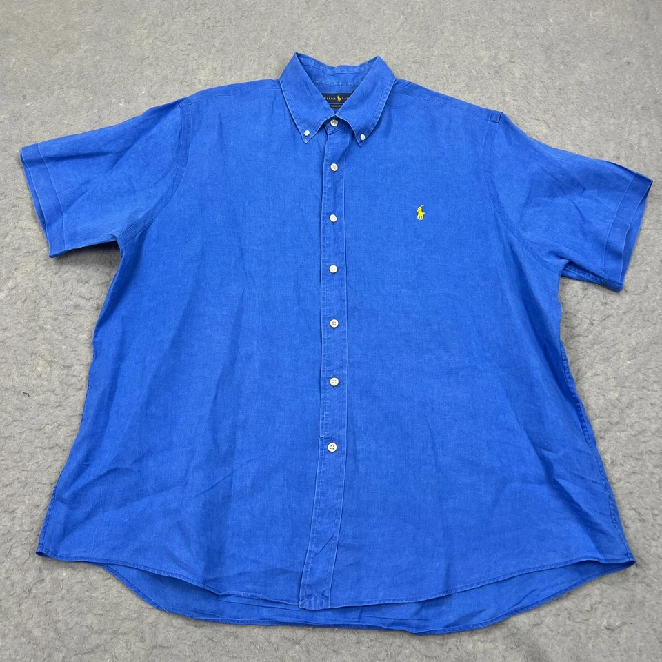 Ralph Lauren Shirt Men's XL Blue Ocean Wash Linen Airy Short Sleeve Button Up - Image 4 of 4