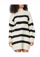 Line And Dot Striped Mock Neck Sweater DressSize Large