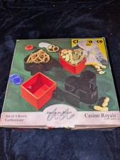 Casino Royale Red Black Stoneware Poker Serving Bowls Snack Set Of 4 NEW in BOX