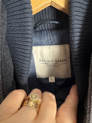 Racing Green Men's Herringbone Tweed Blue Grey Jacket Coat Large / L - Picture 3 of 10