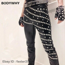 Mens Nightclub DJ Vintage Punk Rock Rivet Faux Leather Hip Hop Motorcycle Pants