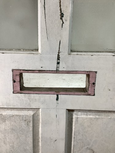 29 5/8"X 77 1/8" Old External Painted Sapele Four Front Door 2over2 - Picture 4 of 12