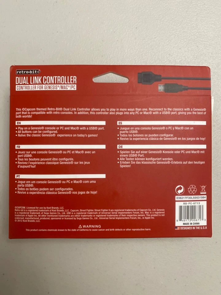 Retro-Bit Street Fighter Ryu Genesis USB Dual Link Controller white Sega PC Mac - Image 3 of 4