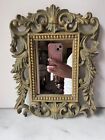 New ListingVintage Gilded Ornate Gold gray /green Wall Hanging accent Mirror 12”x9”