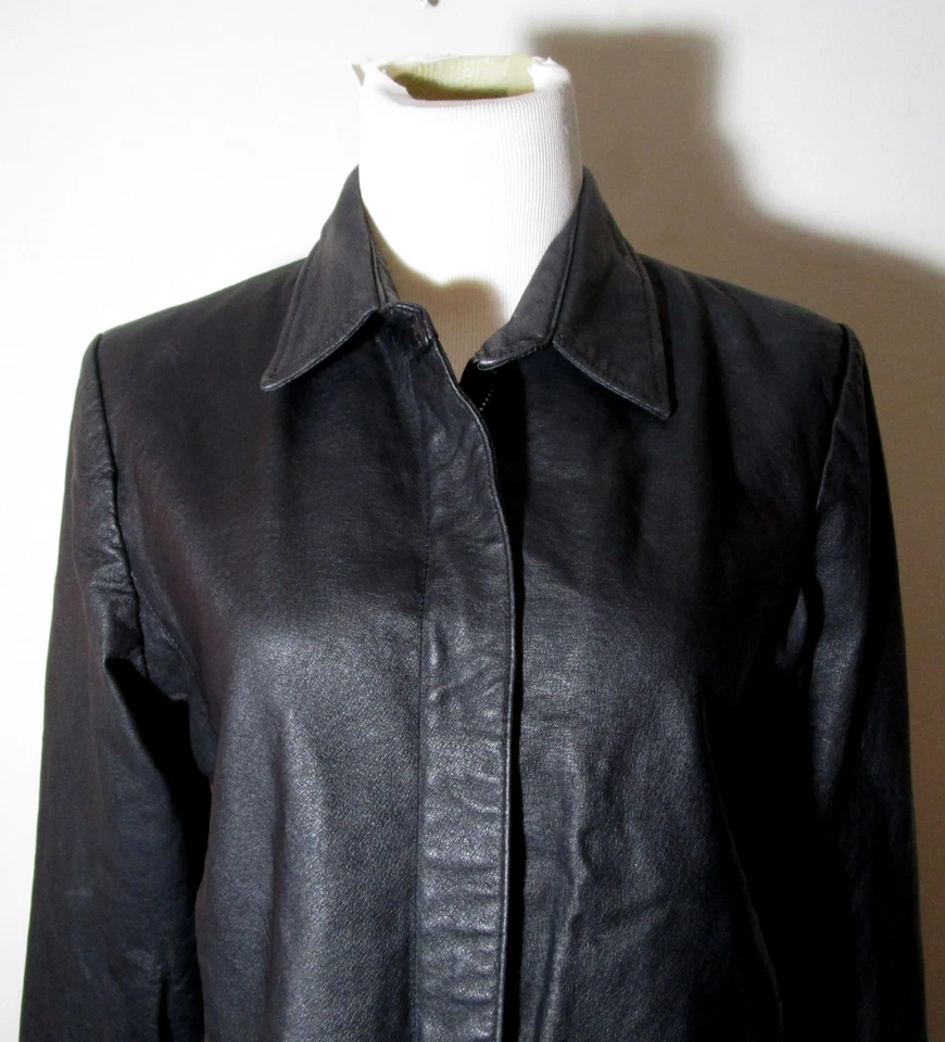 Chaqueta de cuero RUE 21 negra cremallera completa 100 % cuero para mujer talla M Foto 4 de 4