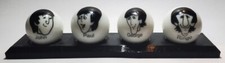 Set of 4 Cartoon Beatles 1" Glass Logo Marbles w/ Stand