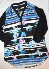 YASB Plus Women's Printed Shirt Dress Blue Black Size 3X XXXL Pristine Condition