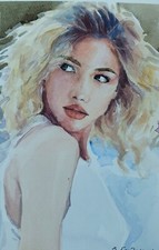 Watercolor portrait of a beautiful girl. Minimalist drawing illustration art