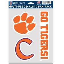 CLEMSON TIGERS 3 PIECE MULTI-USE DECAL FAN PACK PERFECT FOR WINDOWS