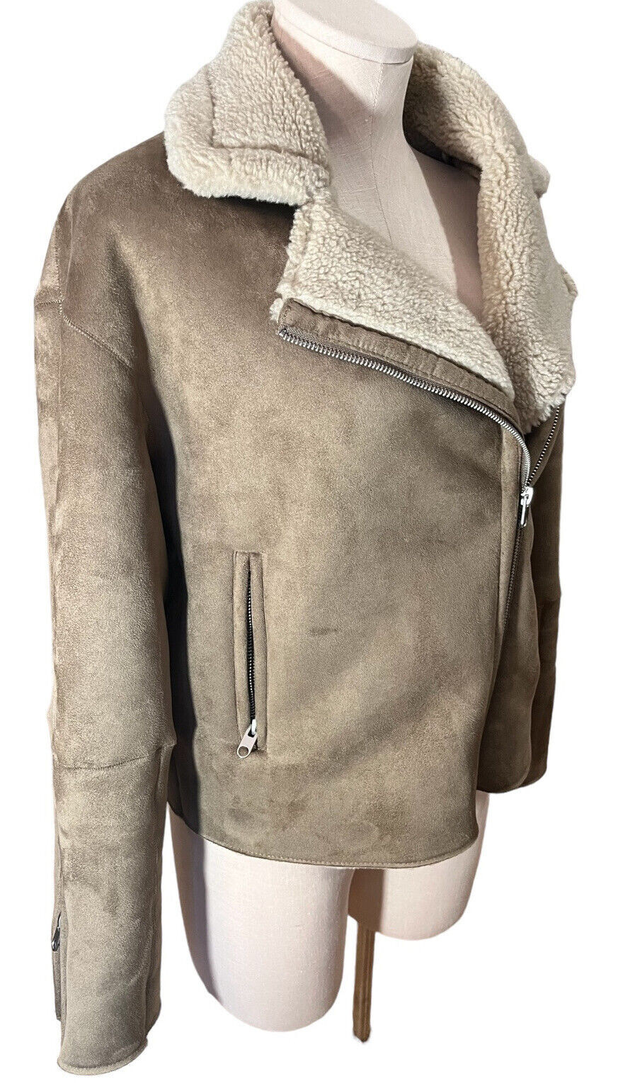 Zara Basic Womens Faux Suede Sherpa Jacket Size S… - image 3