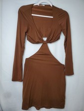 Reformation Women's Chocolate Brown Cut Out Mini Long Sleeve Dress Size 0