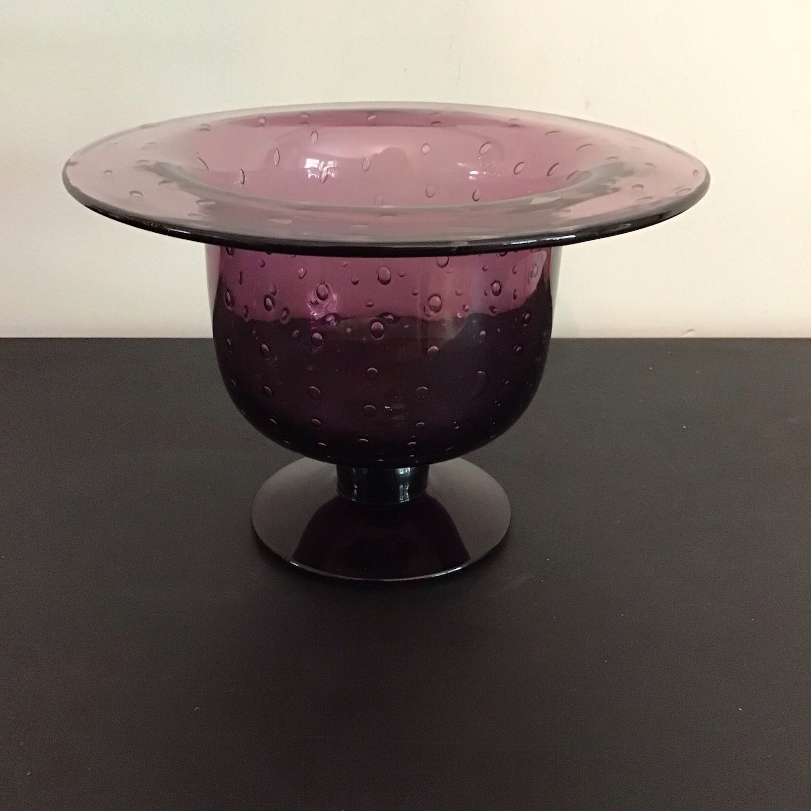 Vintage Amethyst Purple Bullicante Controlled Bubble Footed Compote