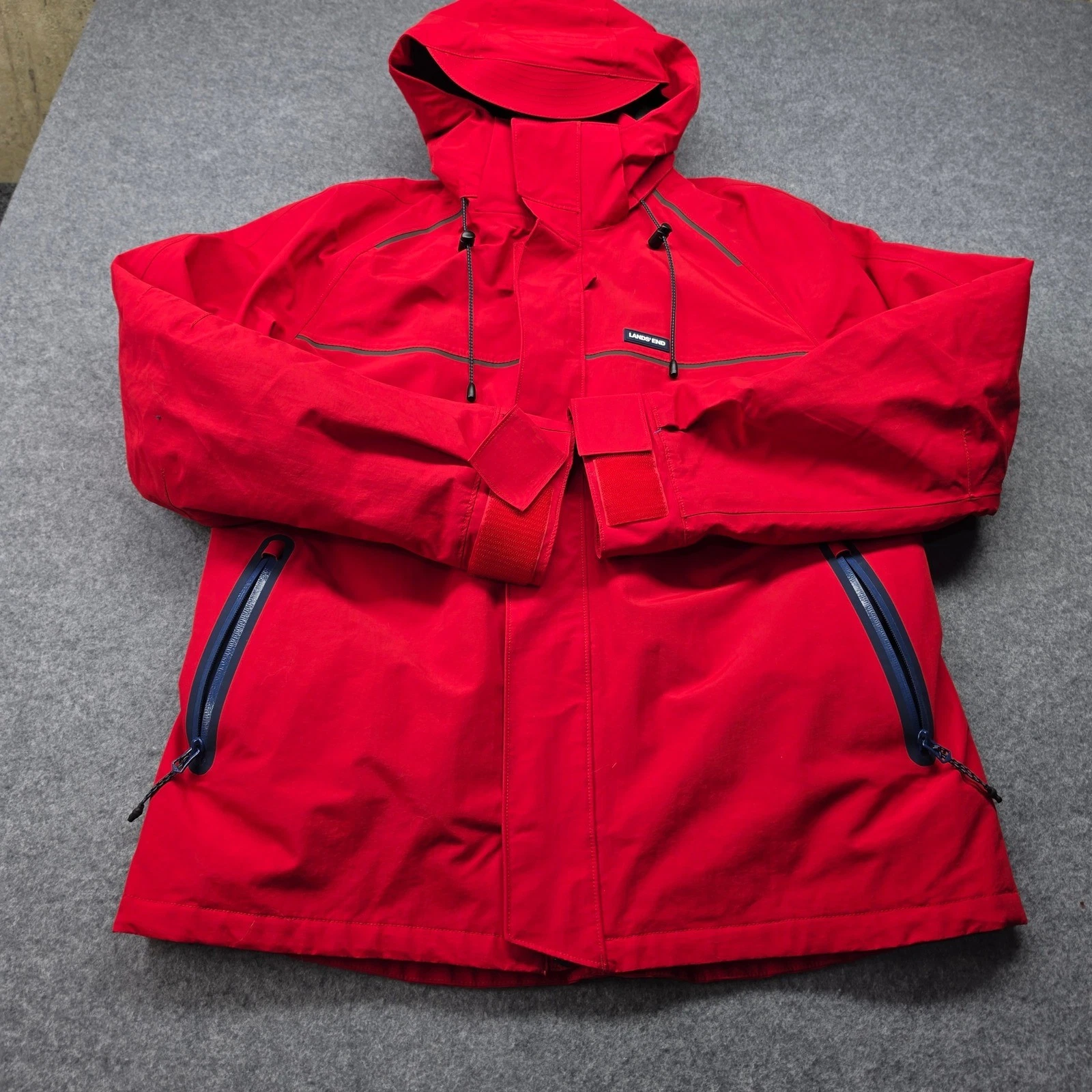 Lands End Mens Red Squall Waterproof Hooded Parka Jacket Medium 38-40 Fleece image 5
