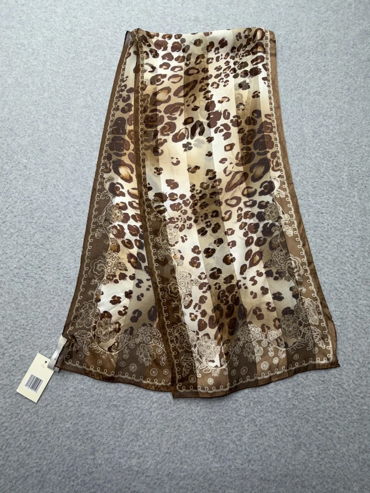 Adrienne Landau Studio Scarf Womens One Size Brown Leopard Silk Sheer Wrap Shawl - Image 2 of 4