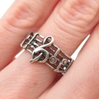 925 Sterling Silver Vintage Treble Clef Music Notes Oxidized Ring Size 6.25