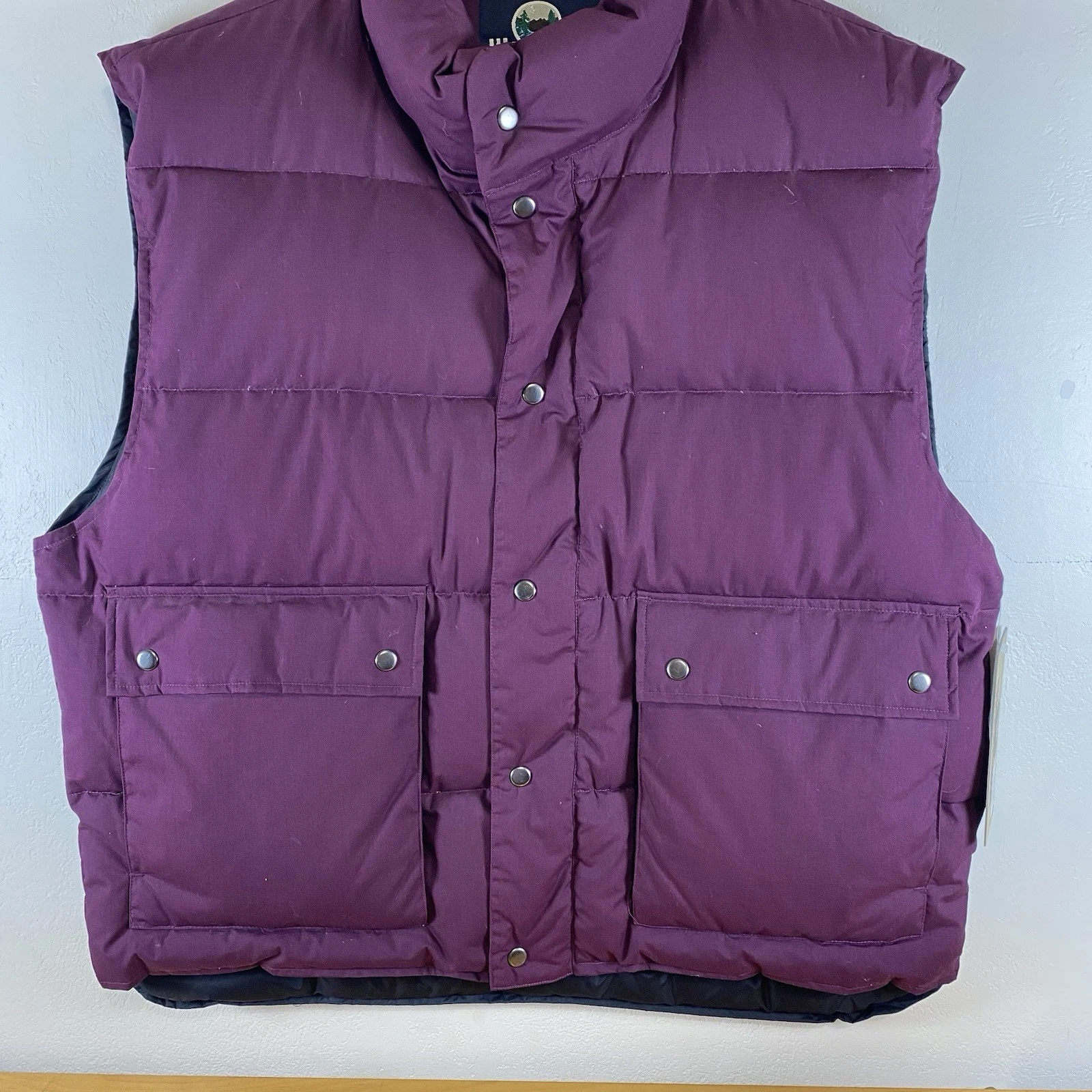 WOODLAKE Down Puffer Vest Mens Xl Marroon Full Zip Snap Pocket Insulated Warm