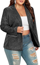 Women's 3X Plus Gray Sparkle Cardigan Blazer Jacket Button Front Pockets NWT