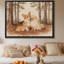 Watercolor Corgi Dog Wall Art Canvas Print Rustic Dog Lovers Decor Forest Art